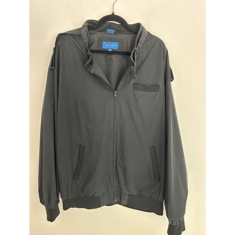 Towncraft Mens Black Harrington Bomber Jacket Full Zip Lightweight 3XLT Big Tall